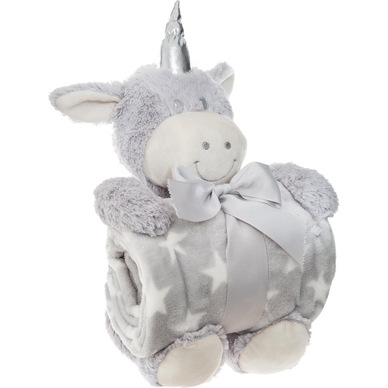 Plaid bébé avec peluche Licorne Argenté Plaid bébé avec peluche Licorne Argenté