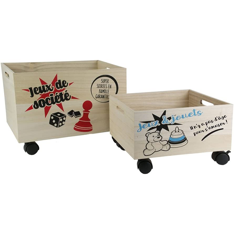 Lot de 2 cagettes de rangement en roulettes Home Deco Kids Lot de 2 cagettes de rangement en roulettes Home Deco Kids