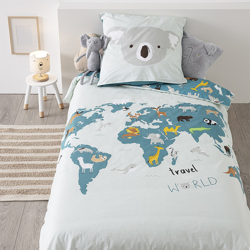 Parure de lit enfant Carte Monde 140x200 - Atmosphera For Kids