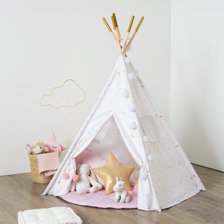 Tipi 5 Pieds enfant Coton blanc et doré H160 - Atmosphera For Kids