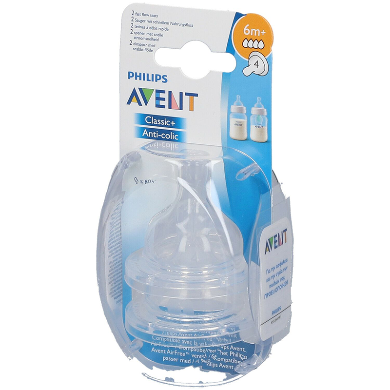 Lot de 2 Tétines Classic 6m+ Débit rapide Philips Avent Lot de 2 Tétines Classic 6m+ Débit rapide Philips Avent