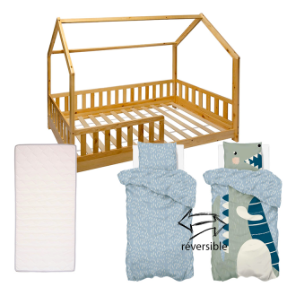 Lit enfant avec matelas et parure de lit Dinosaure