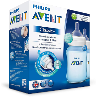 Philips Avent Lot de 2 Biberons Classic 260 ml Bleu 1m+