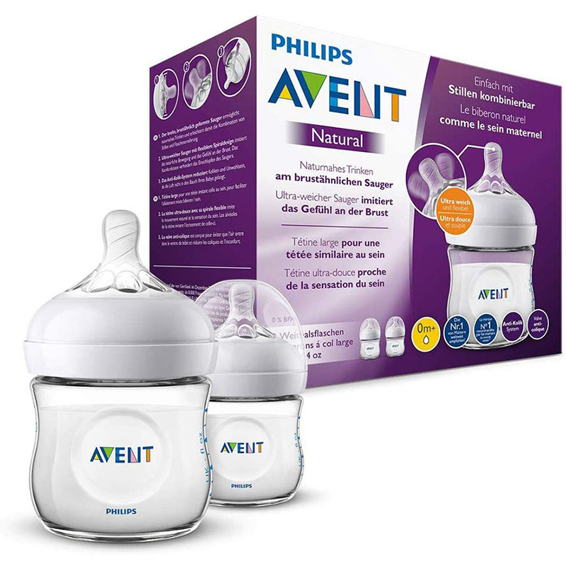 Lot de 2 biberons 125 ml Philips AVENT Natural Response AirFree -  transparent, Puériculture