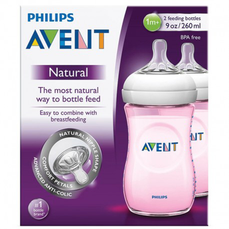 Philips Avent Lot de 2 Biberons Natural 260 ml Rose Philips Avent Lot de 2 Biberons Natural 260 ml Rose