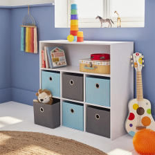 Meuble de Rangement Chambre Enfant Blanche avec 4 Paniers Bleus et Gris