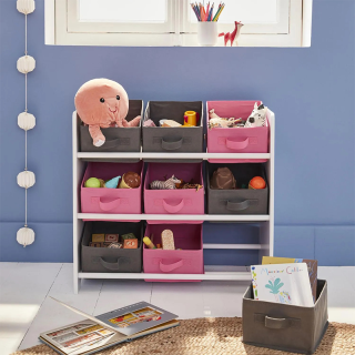 Meuble de rangement 9 paniers Rose et Gris - Atmosphera For Kids