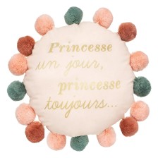 Coussin rond pompons princesse - Atmosphera For Kids Coussin rond pompons princesse - Atmosphera For Kids