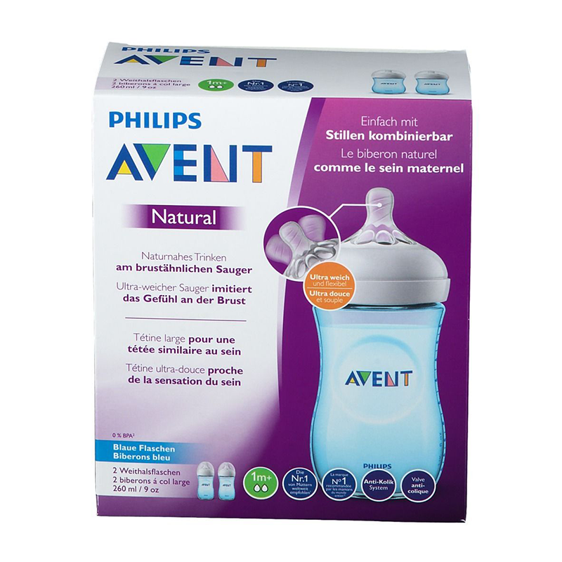 Lot de 2 Biberons Natural 260 ML Bleu - Philips Avent