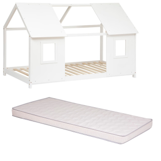 Ensemble Lit cabane fenêtre + Matelas 90x190 - Atmosphera For Kids