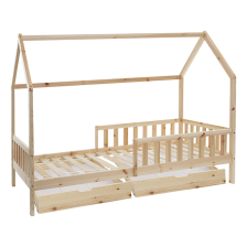 Lit cabane Bosco 90x190 avec 2 tiroirs Naturel - Atmosphera For Kids