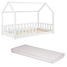 Ensemble Lit cabane Oasis Blanc 90x190 cm + Matelas enfant 90x190 cm - Laïba Kids