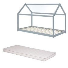 Ensemble Lit Cabane Royaume Des Rêves Gris + Matelas Enfant 90x190 cm - Laïba Kids