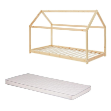 Ensemble Lit Cabane Beige 90x190 cm + Matelas Enfant 90x190 cm - Laïba Kids