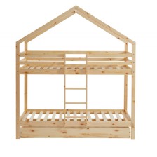 Lit cabane superposé avec tiroir Caravane des Rêves Naturel 90x190 - Laïba Kids