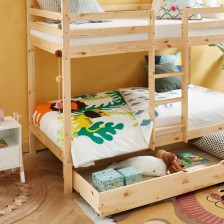 Lit cabane superposé avec tiroir Caravane des Rêves Naturel 90x190 - Laïba Kids