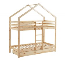 Lit cabane superposé avec tiroir Caravane des Rêves Naturel 90x190 - Laïba Kids