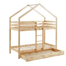 Lit cabane superposé avec tiroir Caravane des Rêves Naturel 90x190 - Laïba Kids