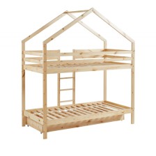 Lit cabane superposé avec tiroir Caravane des Rêves Naturel 90x190 - Laïba Kids