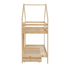 Lit cabane superposé avec tiroir Caravane des Rêves Naturel 90x190 - Laïba Kids