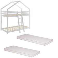 Ensemble Lit superposé Blanc 90x190 + 2 Matelas enfants 90x190 - Laïba Kids