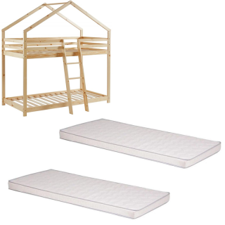 Ensemble Lit superposé Beige 90x190 + 2 Matelas enfants 90x190 - Laïba Kids