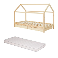 Ensemble Lit cabane tiroirs Beige 90x190 + Matelas enfant 90x190 - Laïba Kids