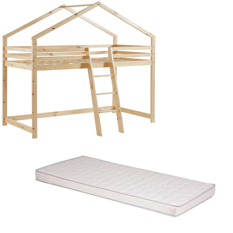 Ensemble Lit mezzanine Beige 90x190 + Matelas enfant 90x190