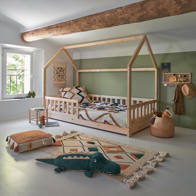 Lit Cabane Enfant Avec Barrière Vert 90x190 cm - Mon Corner Maison