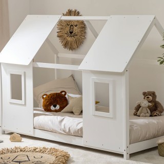 Lit Cabane Fenêtre Maison Du Bonheur Blanc 90x190 cm - Laïba Kids