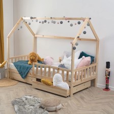 Lit cabane avec 2 tiroirs Cocon Doux Beige 90x190 cm - Laïba Kids