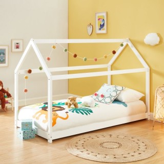 Ensemble Lit Cabane Blanc 90x190 cm + Matelas Enfant 90x190 cm - Laïba Kids