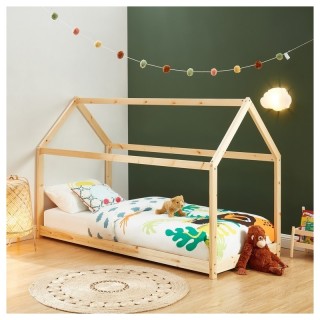 Ensemble Lit Cabane Beige 90x190 cm + Matelas Enfant 90x190 cm - Laïba Kids