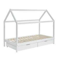 Ensemble Lit cabane tiroirs Blanc 90x190 + Matelas enfant 90x190 - Laïba Kids