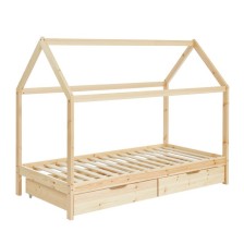 Ensemble Lit cabane tiroirs Beige 90x190 + Matelas enfant 90x190 - Laïba Kids