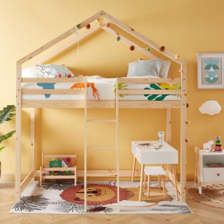 Lit cabane mezzanine Jardin des Petits Dormeurs Beige 90x190 - Laïba Kids