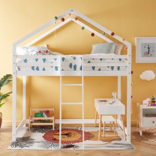 Lit cabane mezzanine Jardin des Petits Dormeurs Blanc 90x190 - Laïba Kids