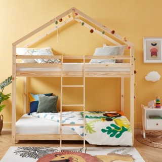 Lit cabane superposé Château des Anges Beige 90x190 - Laïba Kids