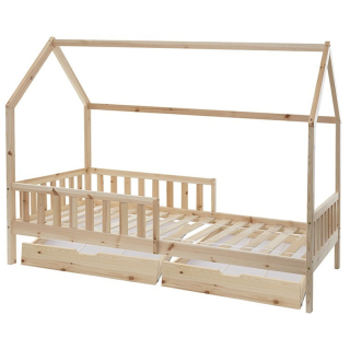 Lit cabane avec 2 tiroirs Cocon Doux Beige 90x190 cm - Laïba Kids