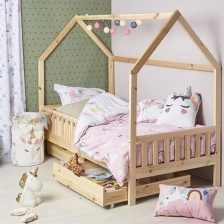 Lit cabane avec 2 tiroirs Cocon Doux Beige 90x190 cm - Laïba Kids