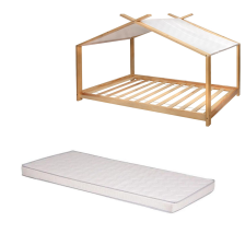 Ensemble Lit tente Nuage Beige 90x190 + Matelas enfant 90x190 - Laïba Kids