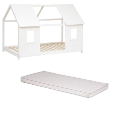 Ensemble Lit Fenêtre Blanc 90x190 + Matelas enfant 90x190 - Laïba Kids