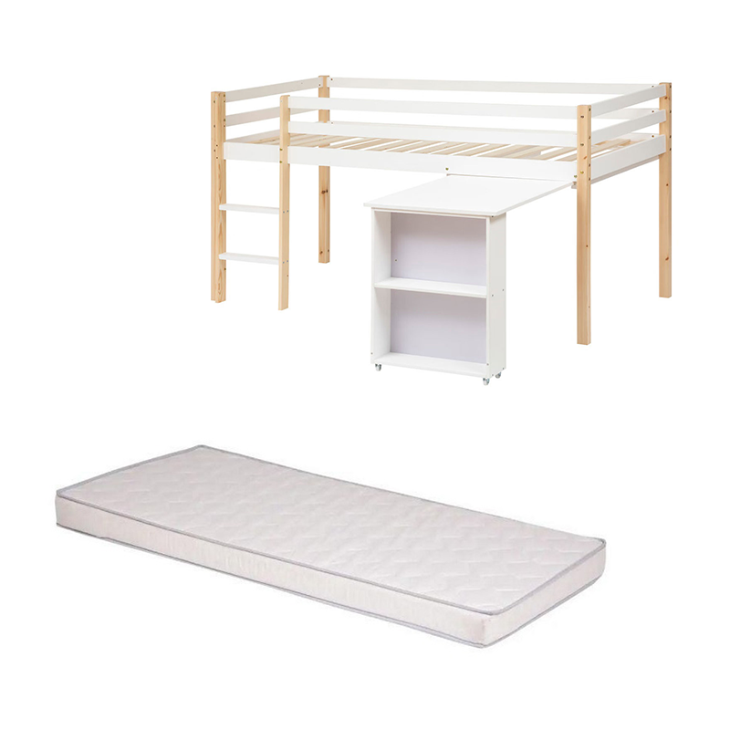 Ensemble Lit Bureau Blanc 90x190 + Matelas enfant 90x190 - Laïba Kids