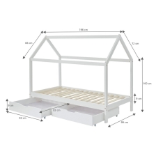 Ensemble Lit cabane tiroirs Blanc 90x190 + Matelas enfant 90x190 - Laïba Kids