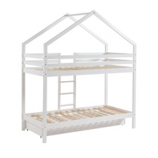 Ensemble Lit Superposé Caravane Blanc 90x190 + 2 Matelas Enfants 90x190 - Laïba Kids