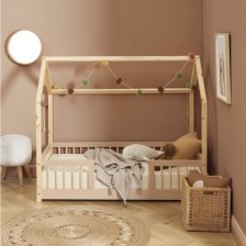 Lit cabane avec barrières Explorateur Rose 70x140 - Laïba Kids