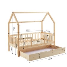 Lit cabane avec barrière et tiroir Safari Beige 70x140 - Laïba Kids