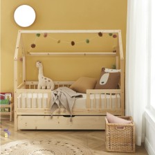 Lit cabane avec barrière et tiroir Safari Beige 70x140 - Laïba Kids