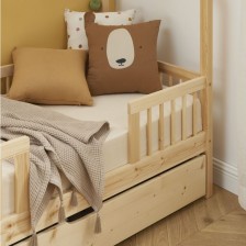 Lit cabane avec barrière et tiroir Safari Beige 70x140 - Laïba Kids