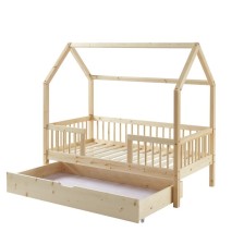 Lit cabane avec barrière et tiroir Safari Beige 70x140 - Laïba Kids